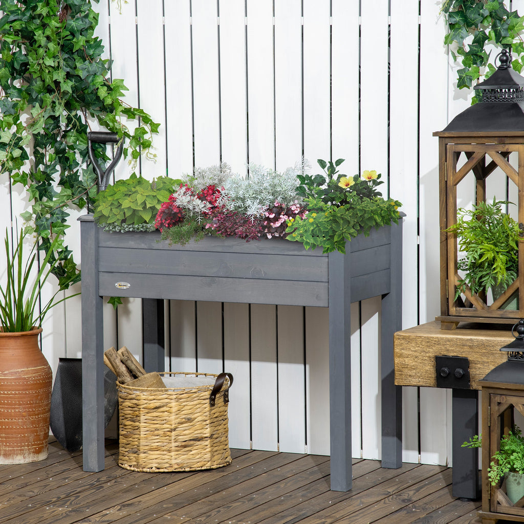 Outsunny Raised Garden Bed with Legs, 34' x 18' x 30', Elevated Wooden Planter Box, Self-Draining with Bed Liner for Vegetables, Herbs, and Flowers Backyard, Patio, Balcony Use, Dark Gray