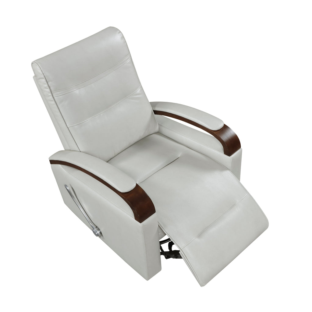 1pc Swivel Gliding Recliner Faux Leather Upholstered Solid Rubberwood Arms Luxurious Living Room Furniture, Smoke Color