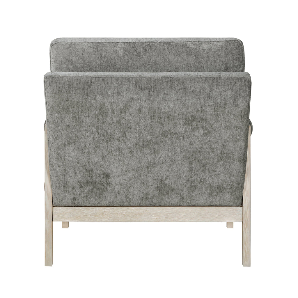 Modern Home Accent Chair Cushion Seat Back Chenille Fabric Upholstery Brownish Gray Solid Wood Furniture 1pc