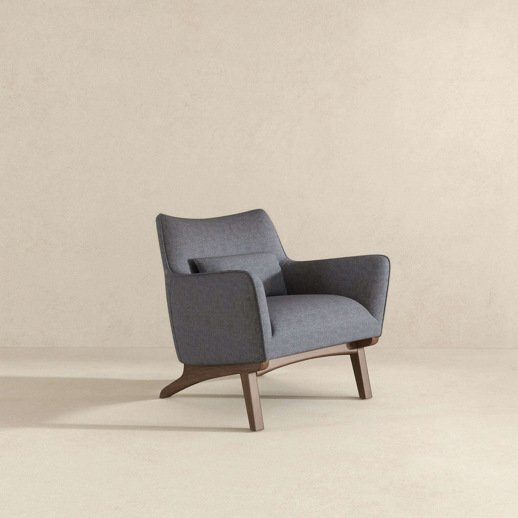 New Design Brayden Mid Century Modern Grey Linen Armchair with Solid Wood Frame and Padded Seat for Home Office 32.5'H x 30'W x 30'D