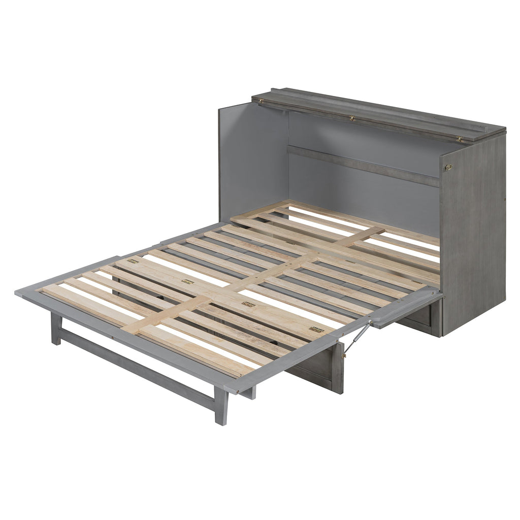 Queen Size Murphy Bed with Large Drawers & USB Ports,Brushed Gray