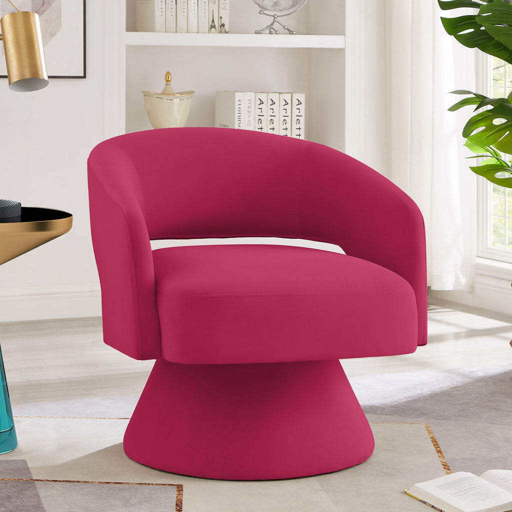 Modern Swivel Barrel Chair, Upholstered Velvet Round  Accent Chairs,360 Degree Comfy Swivel Chair with Open Backrest, Single Chair Armchair for Living Room Bedroom, Homerest, Rose Pink