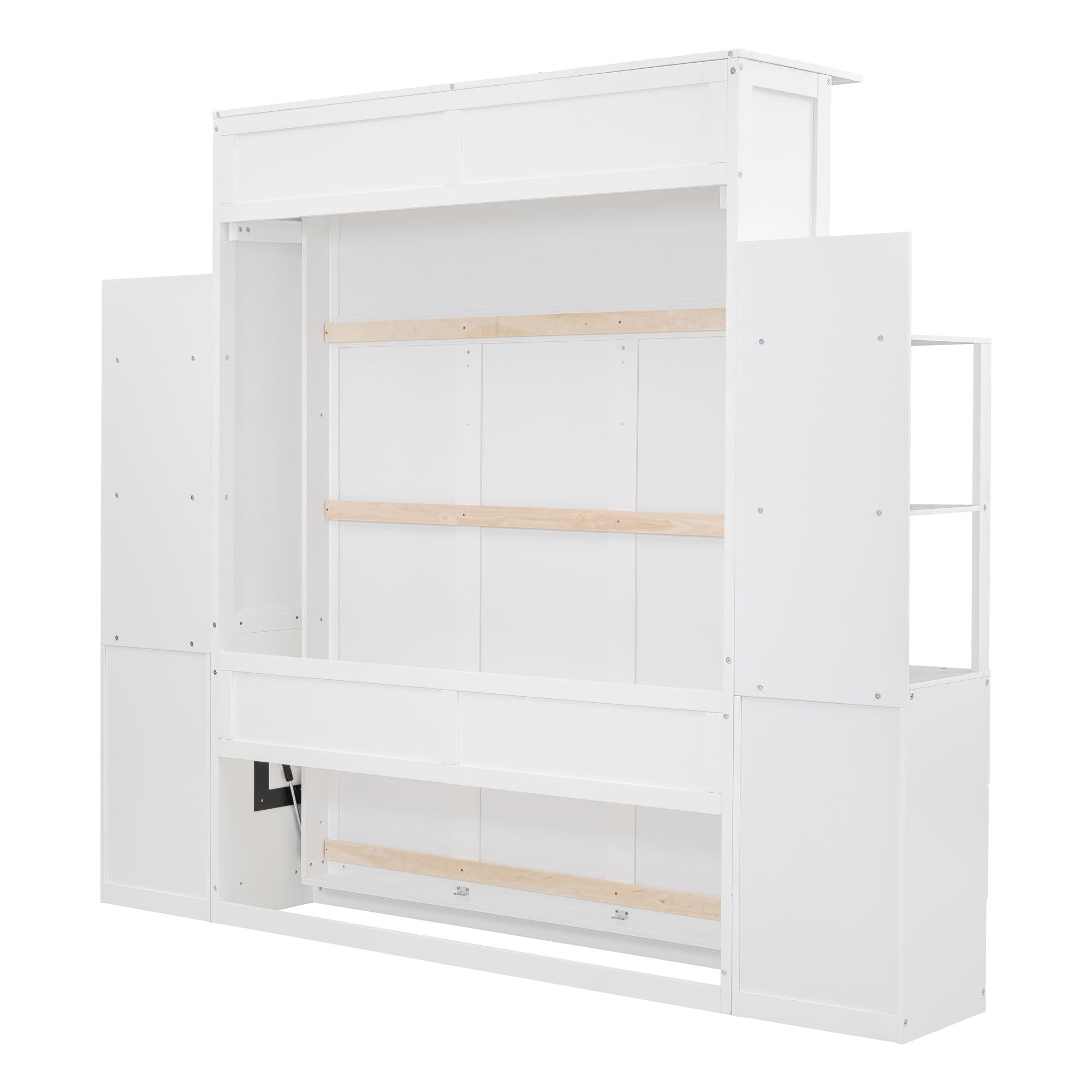 Queen Size Murphy Bed Wall Bed with Shelves, Drawers and LED Lights,White(OLD SKU:LP000566AAK-1)