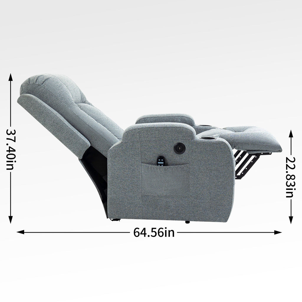 Infinite Position Single Motor Up to 350 LBS Power Lift Recliner Chair for Elderly, Heavy Duty Motion Mechanism with 8-Point Vibration Massage and Lumbar Heating, USB Charging Port, Cup Holders, Grey