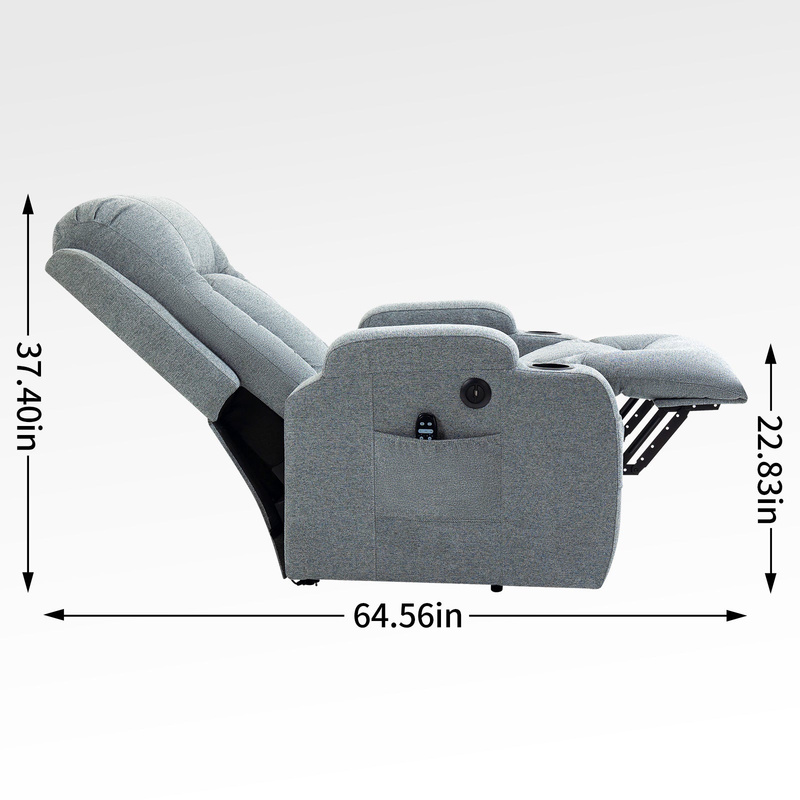 Infinite Position Single Motor Up to 350 LBS Power Lift Recliner Chair for Elderly, Heavy Duty Motion Mechanism with 8-Point Vibration Massage and Lumbar Heating, USB Charging Port, Cup Holders, Grey