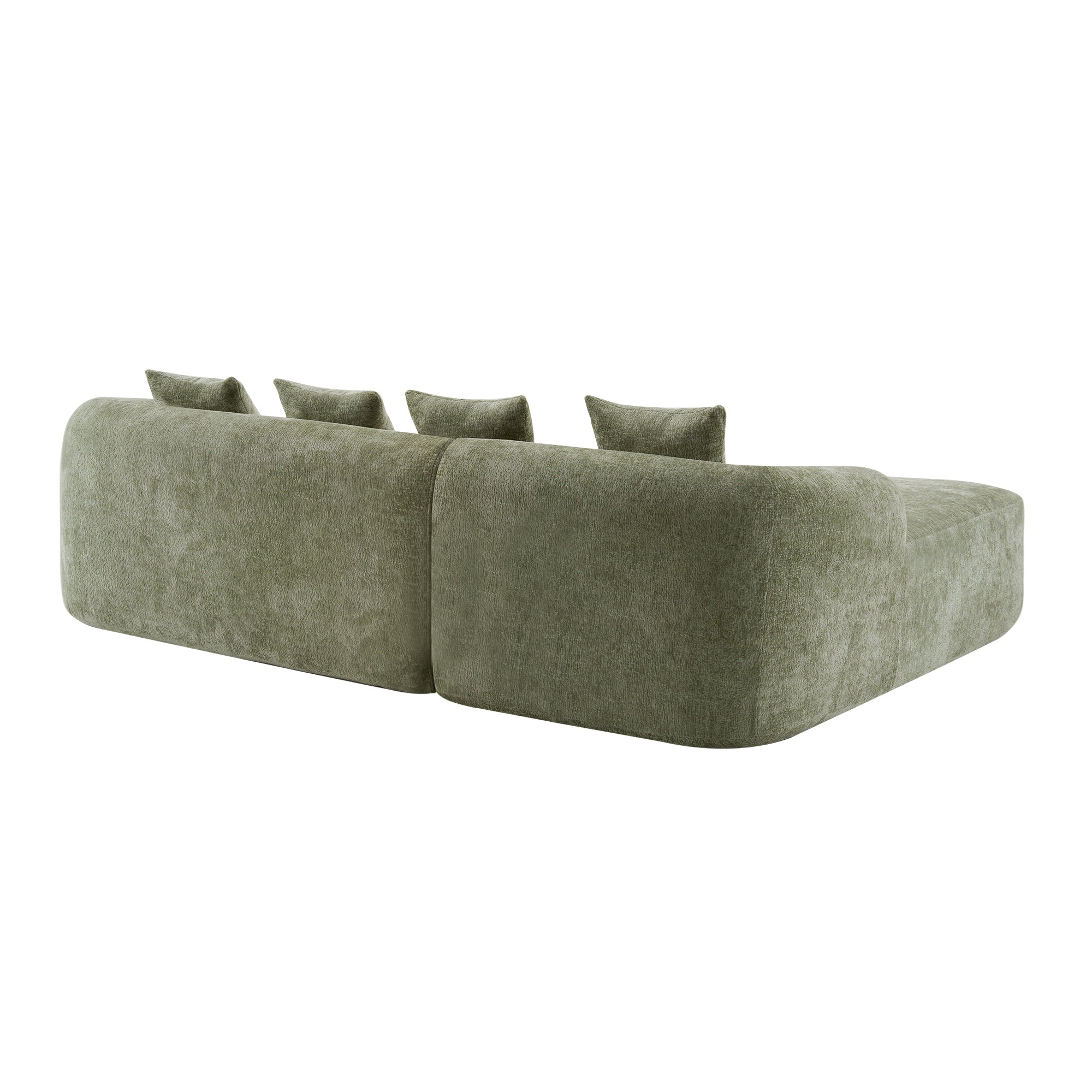 Full Compression L-Shape Sectional Sofa with Curved Chaise, Green Modular Chenille Couch, High-Density for Apartment Living Room