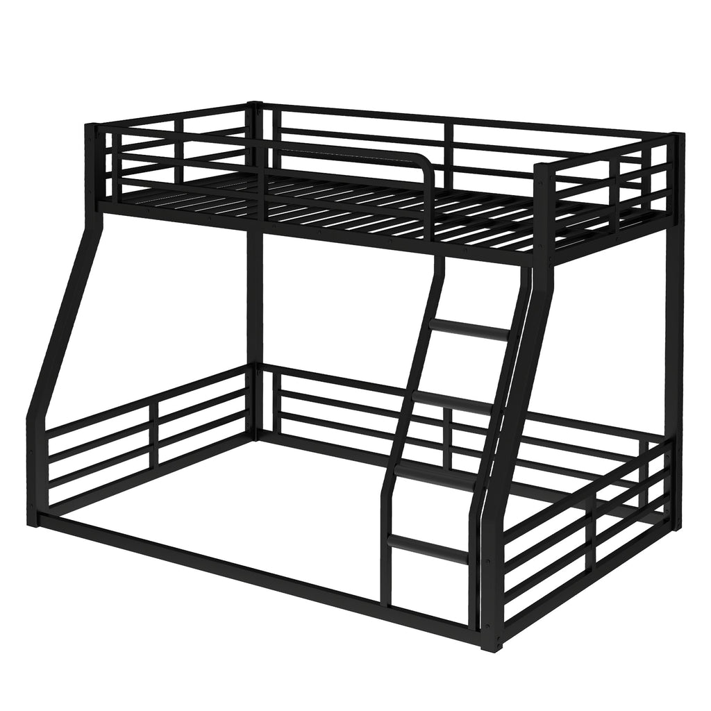Metal Bunk Bed, Twin over Full Floor Bunk Bed Frame,Heavy-Duty Bunk Bed for Kids, Teens, Adults, Noise-reduced Design, Black