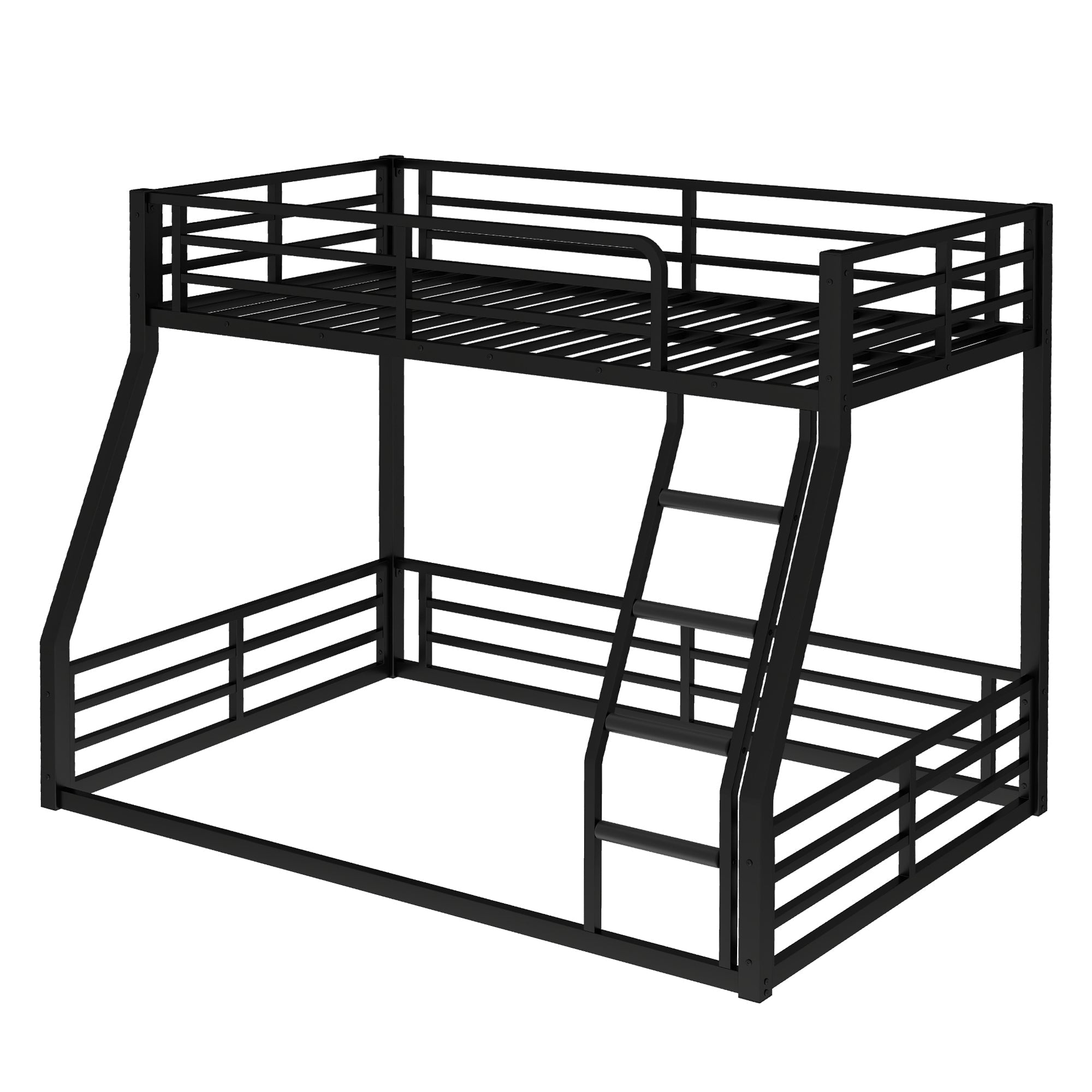 Metal Bunk Bed, Twin over Full Floor Bunk Bed Frame,Heavy-Duty Bunk Bed for Kids, Teens, Adults, Noise-reduced Design, Black