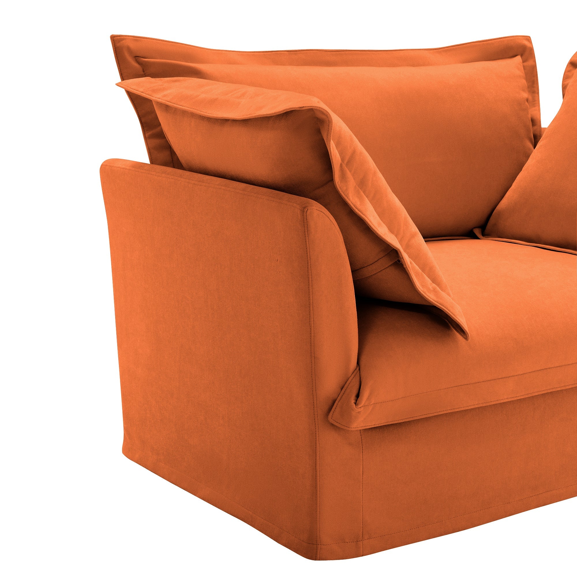 Slip-covered Armchair with 1 Big Back Cushion and 2 Big Toss Pillows, Single Deep Seat Comfy Single Couch Sofa Multiple Large Soft Pillows, Chenille Fabric, Orange