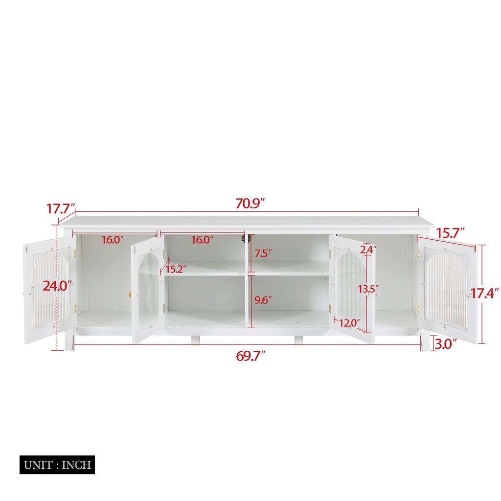 Antique White Stylish TV Cabinet Entertainment Center with Solid Wood Frame and Changhong Glass Door
