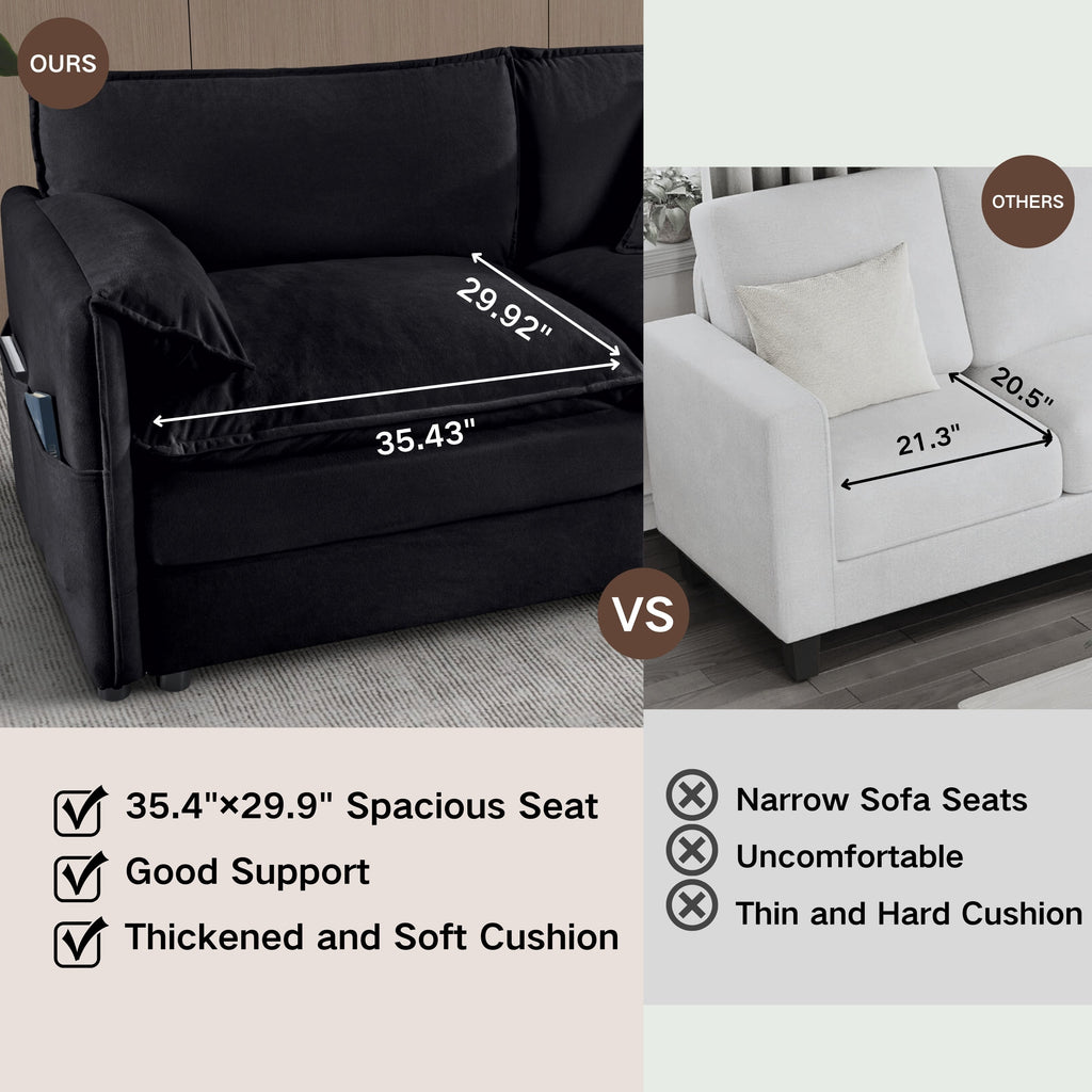 Modular Sectional Sofa, Oversized Deep Seat U Shaped Couch Set for Living Room, 4-Seater Comfy Cloud Couches with Two Movable Ottomans, DIY Combination, Chenille,Black