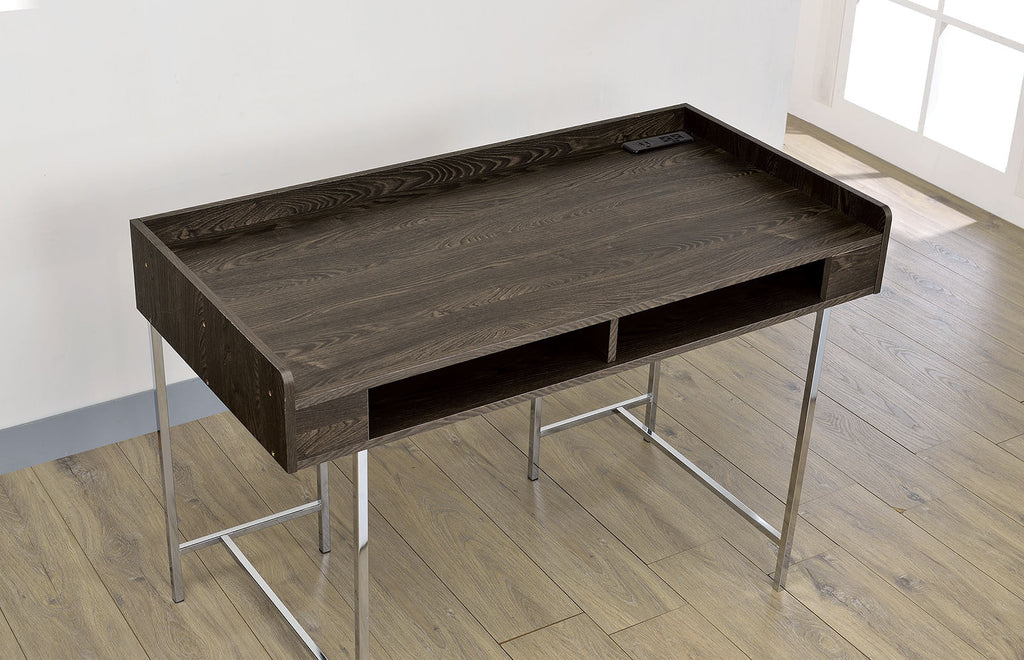Modern Contemporary USB Supported Computer Desk With Drawer Space Providing Storage, Wood And Steel Construction