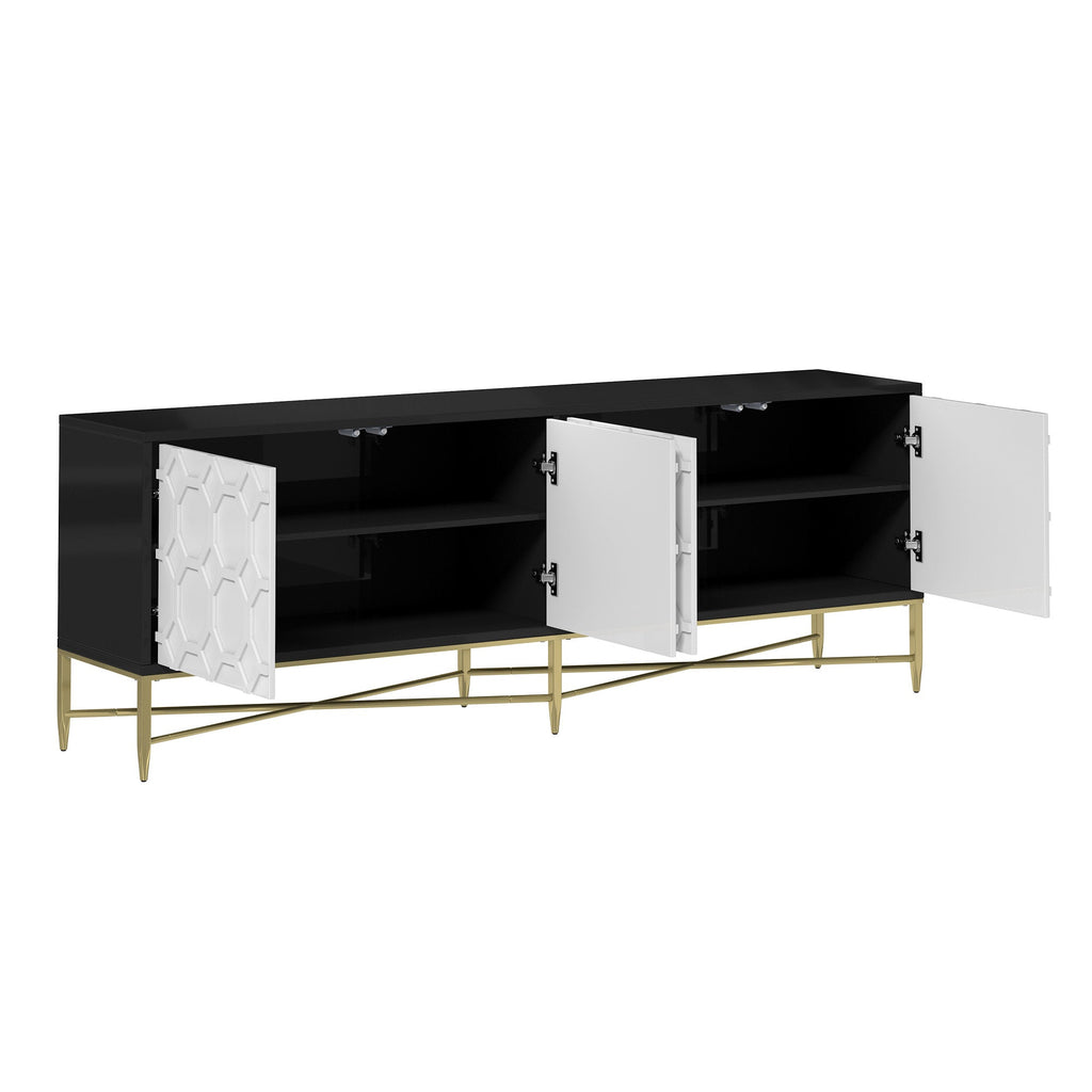 Modern Black and White Color Scheme Press Design 4 Door Cabinet, Living Room TV Stand