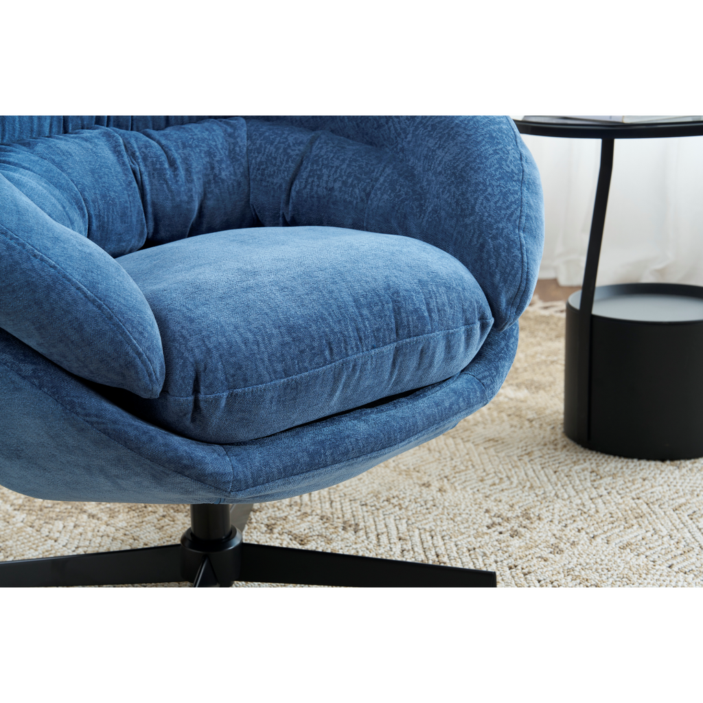Modern Chenille Office Chair, 360° Swivel Accent Chair with Removable Cushion, Round Office Chair, Black Metal Base, Cotton Material, Living Room, Bedroom, Reading Corner, Office (Navy Blue)
