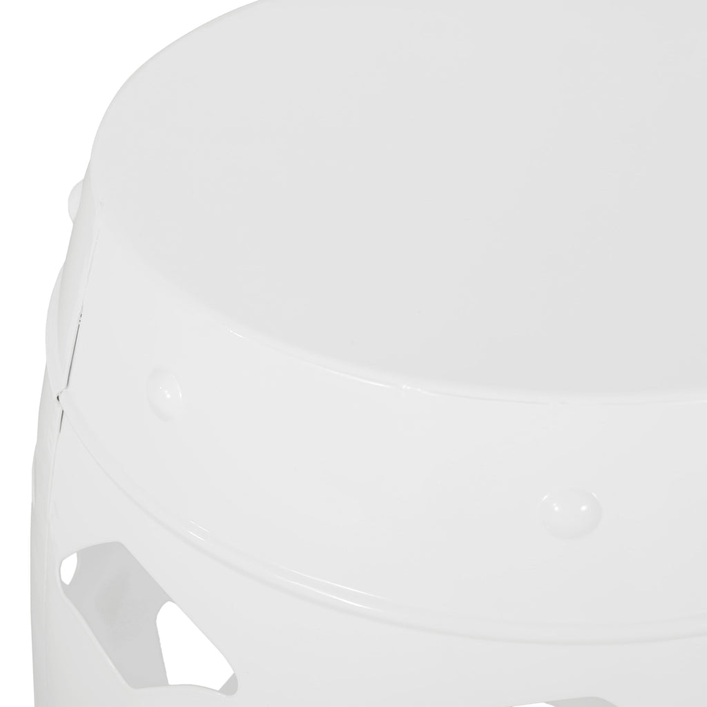 Modern White Metal End Table with Floral Iron Cut Design and Powder-Coated Frame