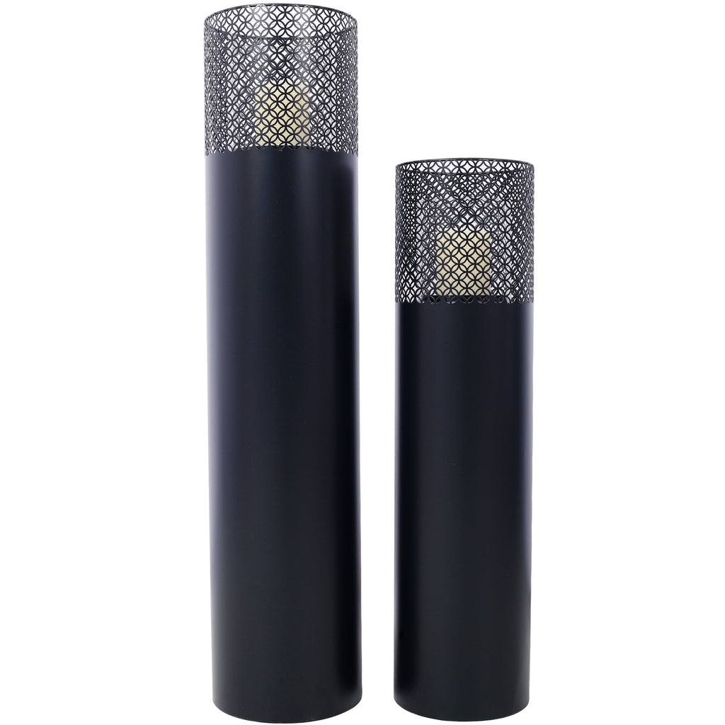 Lantern Column, Set of 2, Decorative Column for Garden in  Industrial Design, Lantern for Outdoor and Indoor, Lantern Including Candles, Oriental, 37 1/2+ 29 1/2 in