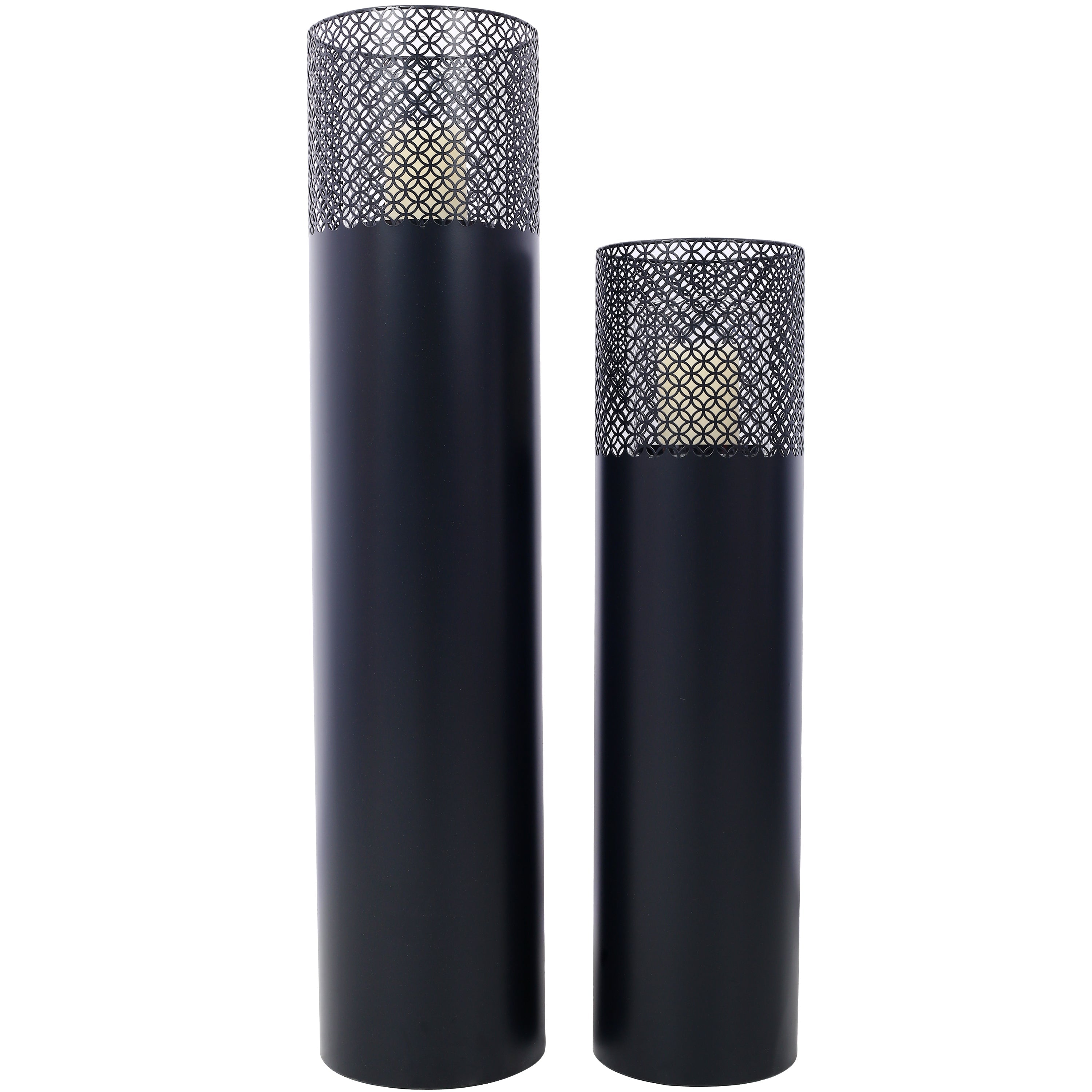 Lantern Column, Set of 2, Decorative Column for Garden in  Industrial Design, Lantern for Outdoor and Indoor, Lantern Including Candles, Oriental, 37 1/2+ 29 1/2 in
