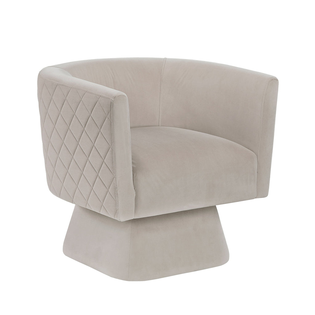 1pc Swivel Chair Taupe Velvet Fabric Upholstery Solid Wood Diamond Pattern Stitched Back Comfort Chair Living Room Furniture