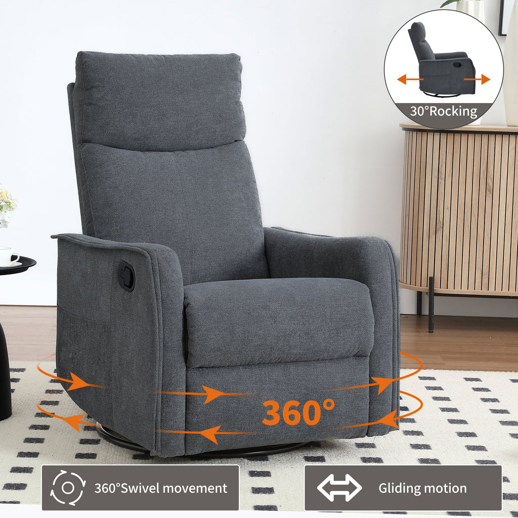 Heat Massage Manual Recliner Chair with Rocker and Swivel in Fabric for Living Room, Grey