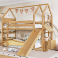 Twin Size Loft Bed with Bookshelf Playful Design for Kids House-Shaped Structure with Slide High-Quality Safety Rails,Natural