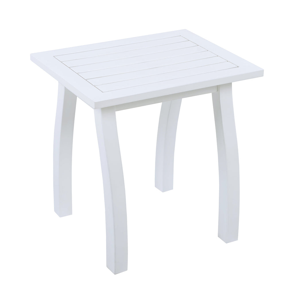 SELMA Acacia wood Accent Side Table in White PU, Weather-Resistant Rectangular End Table for Patio, Garden, Lawn, and Living Room(White PU)