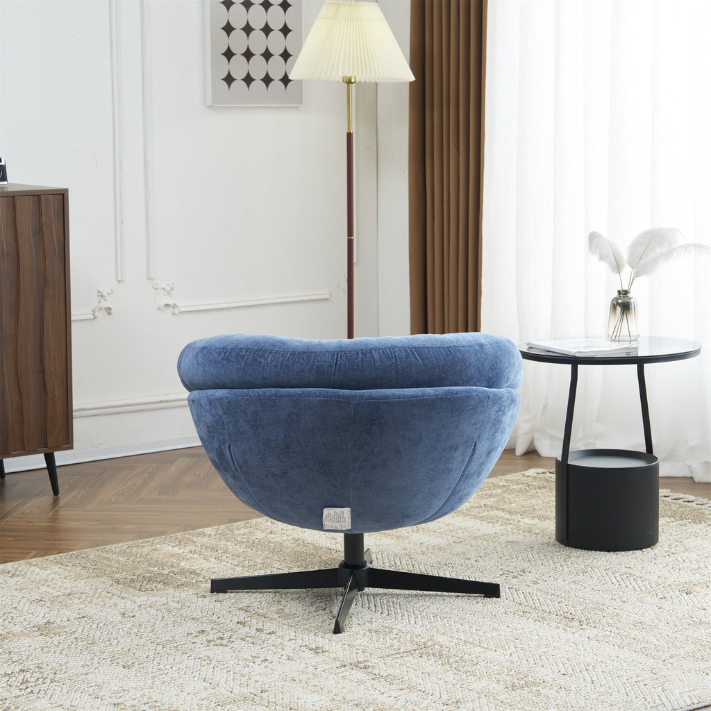 Modern Chenille Office Chair, 360° Swivel Accent Chair with Removable Cushion, Round Office Chair, Black Metal Base, Cotton Material, Living Room, Bedroom, Reading Corner, Office (Navy Blue)