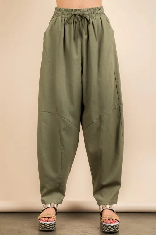 VERY J Solid Barrel Comfy Woven Pants