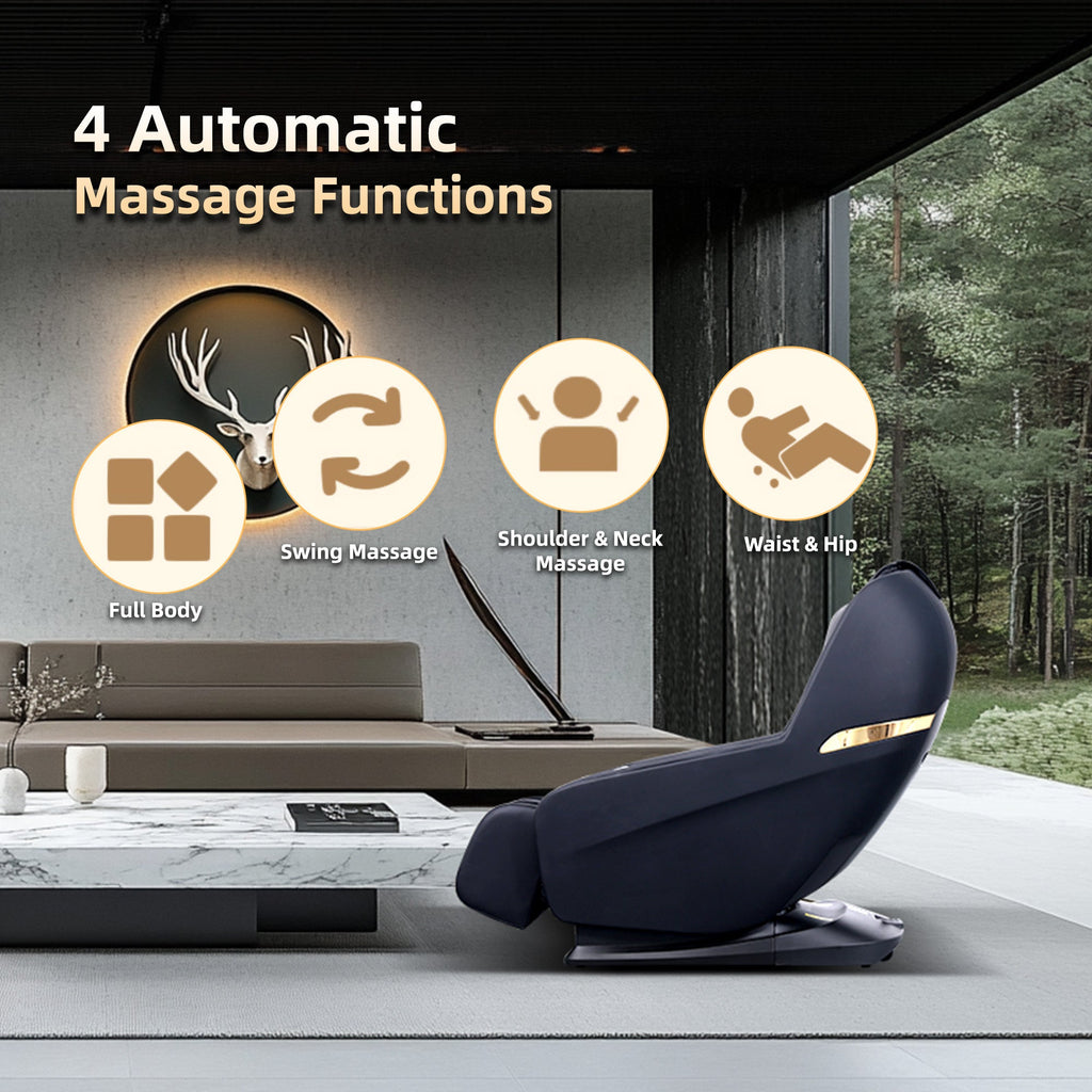 Knead Tap Shiatsu Massage Chair, Zero Gravity Full Body Black Massage Chair with Auto Modes and Airbag Massage, ABS+Steel(Q235) Frame