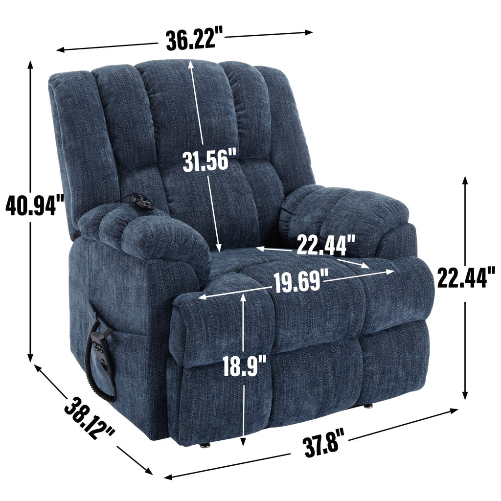 Dual Motor Heat Massage Infinite Position Up to 350 LBS Electric Power Lift Recliners with Power-Remote, Medium-firm and Heavy Duty, Blue