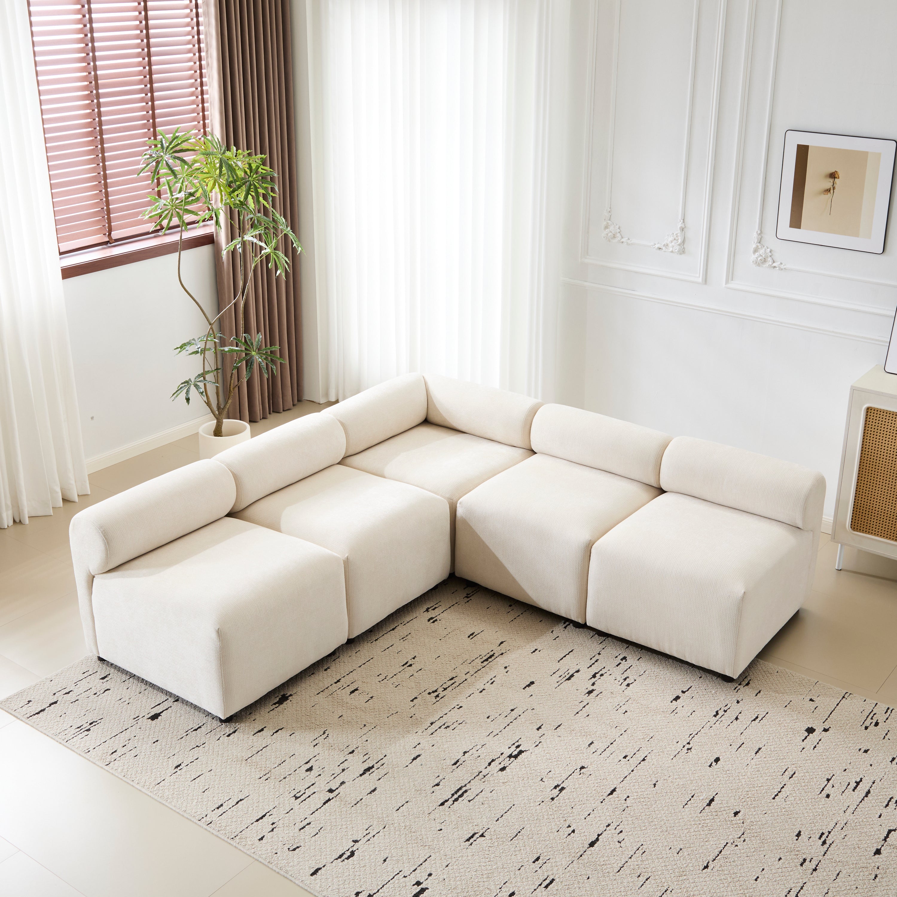Evelyn 83 in.5-Piece V Shaped Modular Free Combination Sectional Sofa Couch for Living Rooms