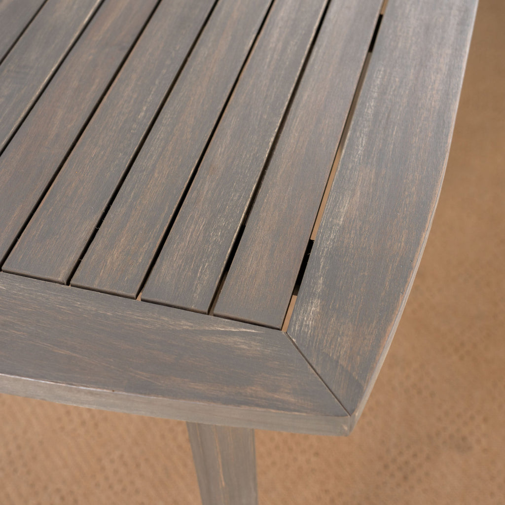 Modern Outdoor Square Acacia Wood Table with Straight Legs, Gray Finish, 35.5 x 35.5 x 30 Inches