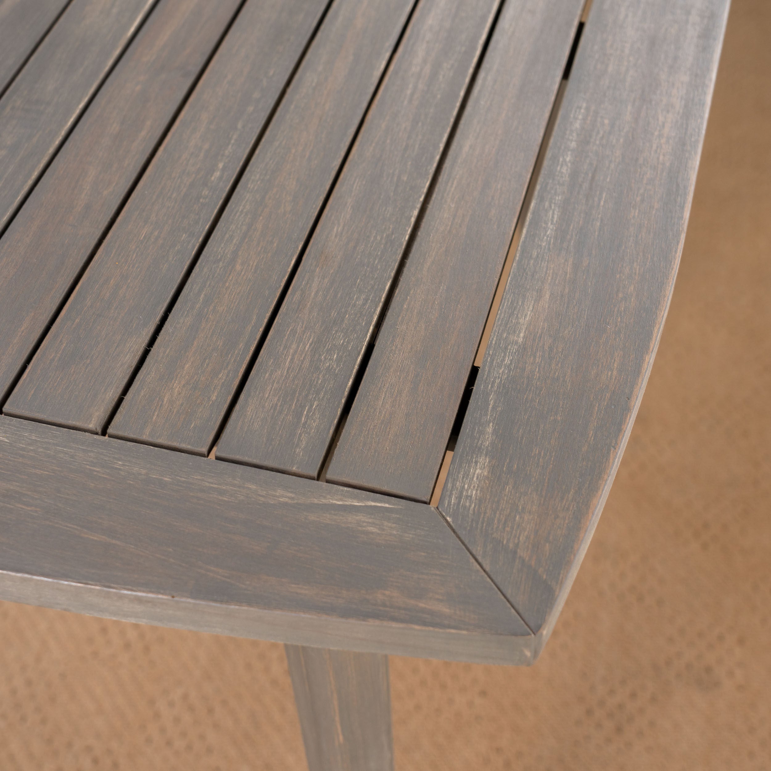 Modern Outdoor Square Acacia Wood Table with Straight Legs, Gray Finish, 35.5 x 35.5 x 30 Inches