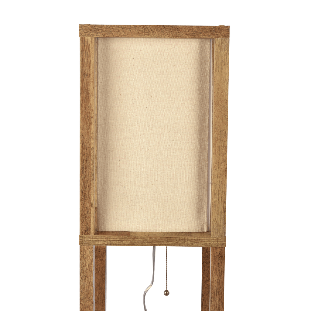 Pinnacle Shelf Floor Lamp For Bedroom/Living Room, Natural Wood with Long Shade