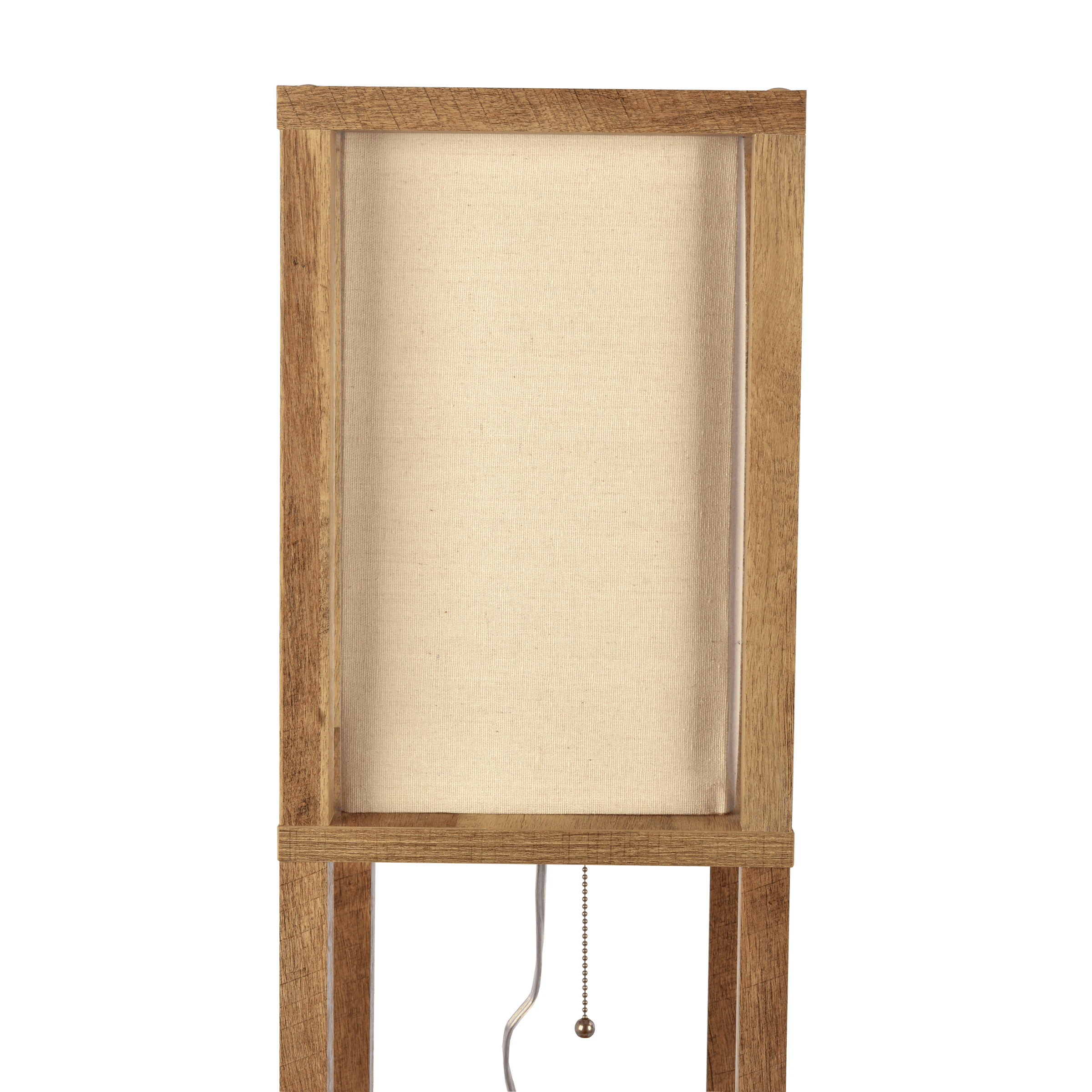 Pinnacle Shelf Floor Lamp For Bedroom/Living Room, Natural Wood with Long Shade