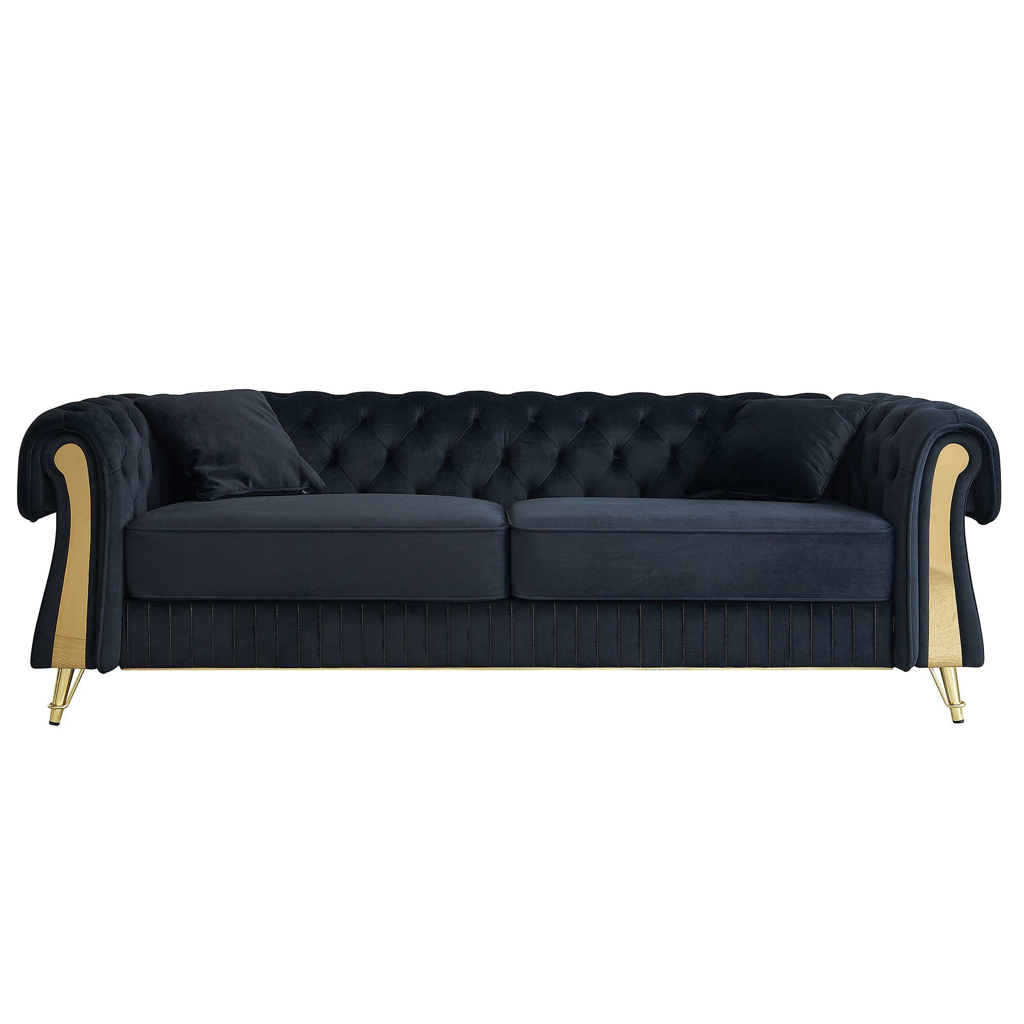 89''W Chesterfield Modern Tufted Velvet Living Room Sofa with Two Seat Cushions and Two Toss Pillows,Black