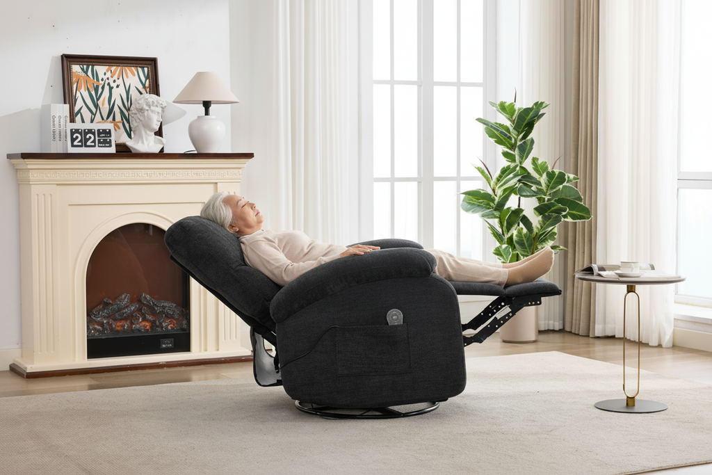 Hot massage manual lounge chair, with rocker arms and rotating fabric, with cup bucket, for living room, black