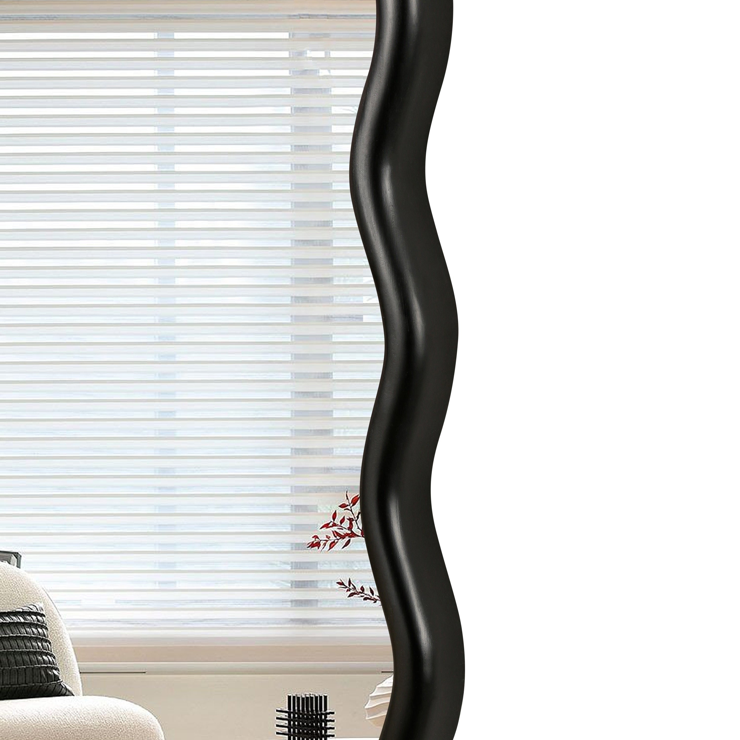 Solid Wood Wavy Square Mirror-Black 36' x 36' Modern Mirror Wall Decor for Bathroom, Bedroom, Living Room, Dining Room, Cloakroom, Entryway