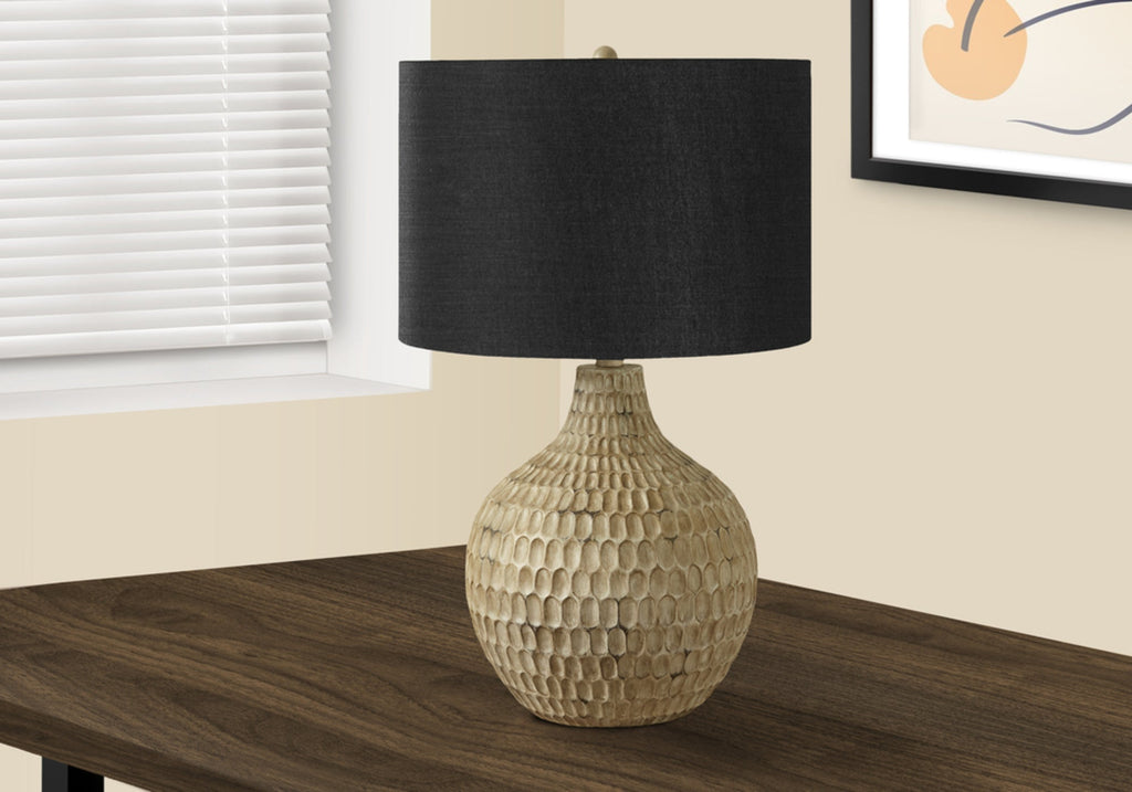 Lighting, 25'h, Table Lamp, Black Shade, Brown Resin, Contemporary