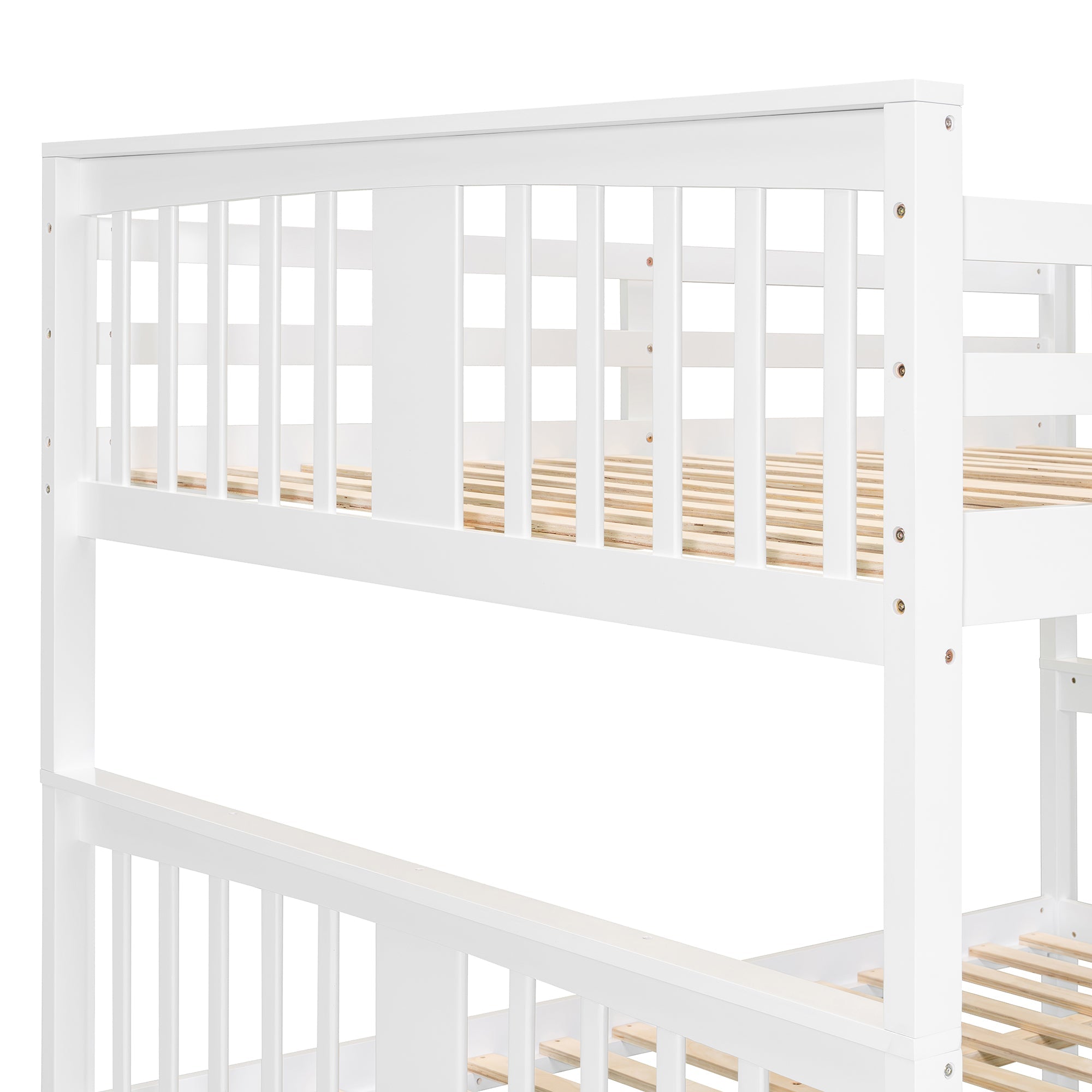 Full over Full Bunk Bed with Twin Size Trundle and Ladder-White(Old SKU: LT000204AAK)