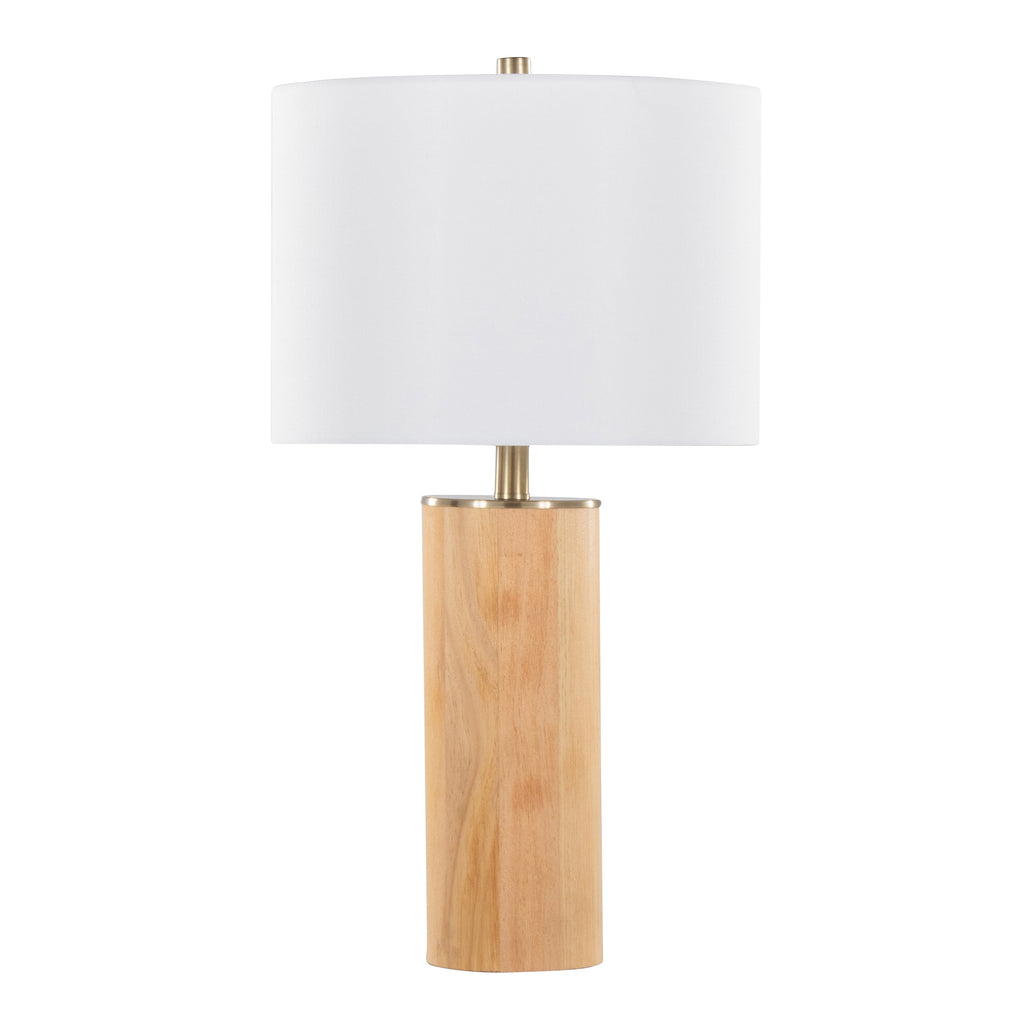 Cylinder Ash 27' Contemporary Wood Table Lamp in Ash Wood, Antique Brass, and White Linen by LumiSource