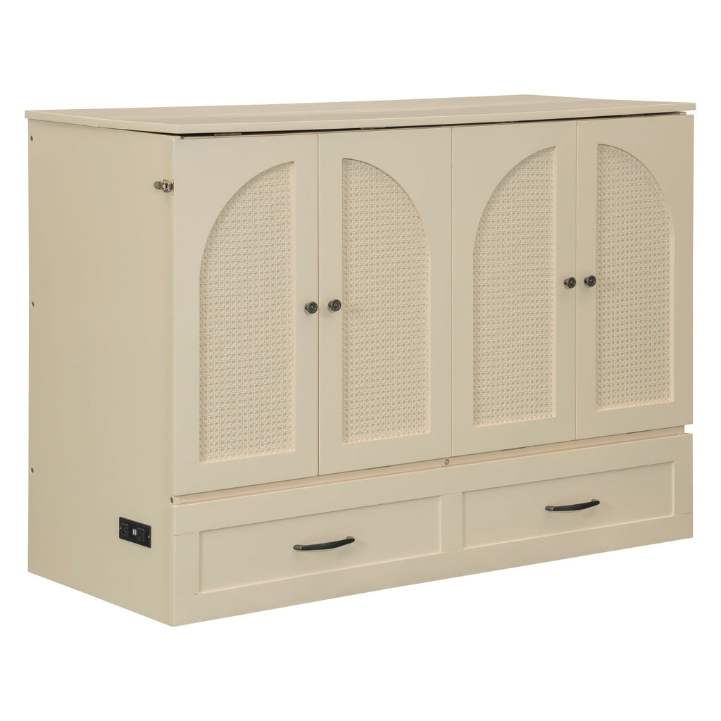 Full Size Murphy Bed with Large Drawers, Gold