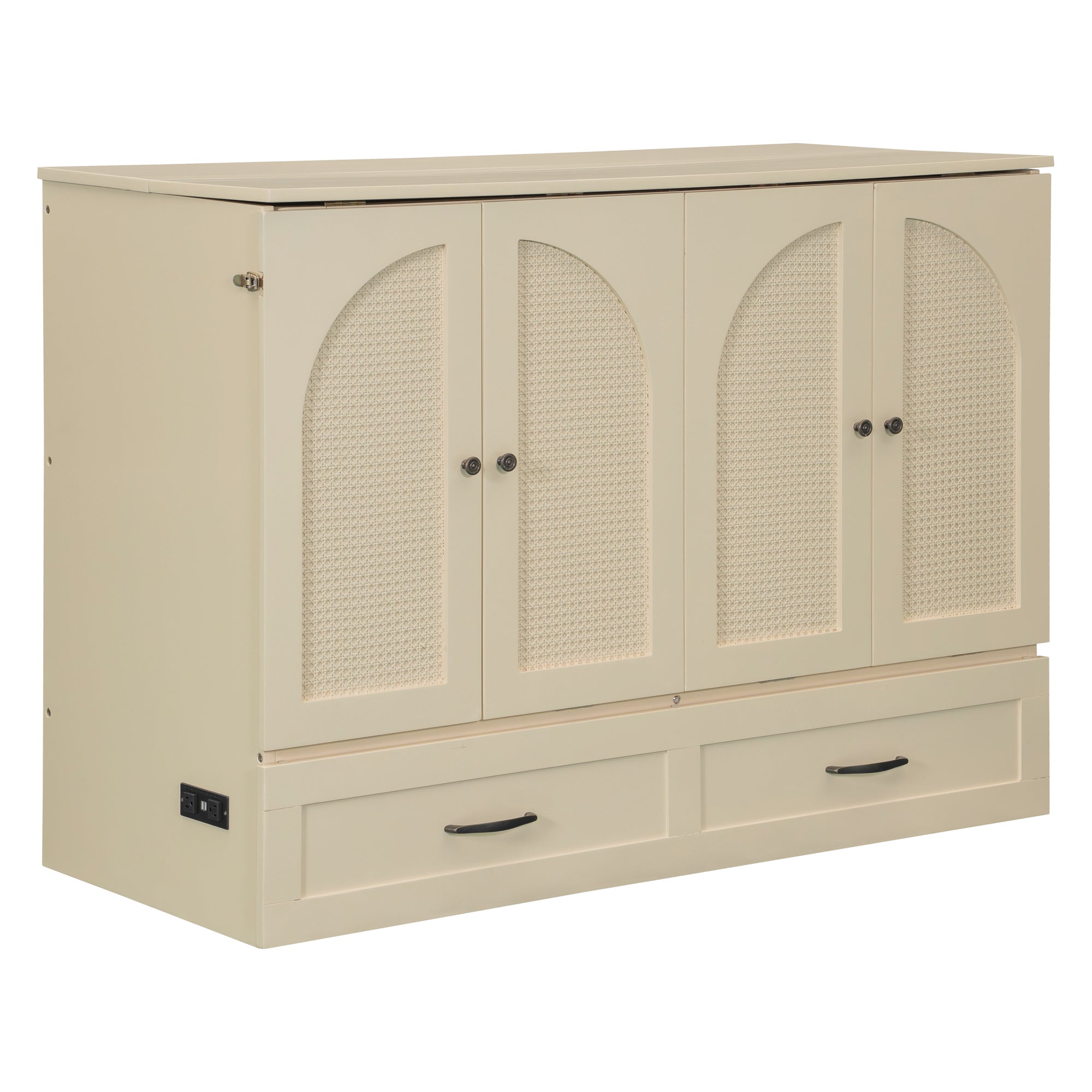 Full Size Murphy Bed with Large Drawers, Gold