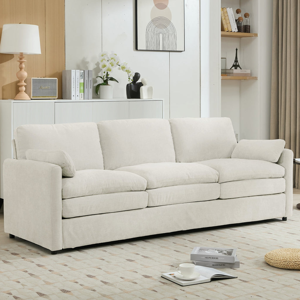 89'  Cozy Upholstered 3-seater Sofa Oversized Comfy Cloud Sofa Double Cushion 3-seater Sofa Plush Cushion Sofa Couch for Living Room, Beige