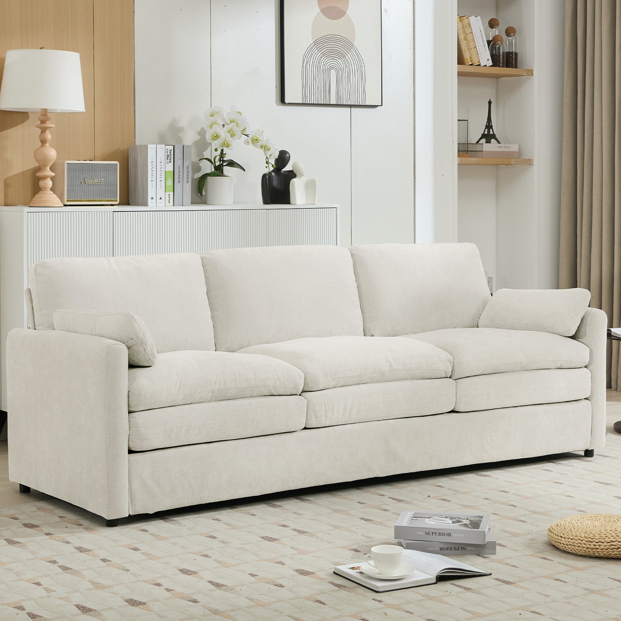 89'  Cozy Upholstered 3-seater Sofa Oversized Comfy Cloud Sofa Double Cushion 3-seater Sofa Plush Cushion Sofa Couch for Living Room, Beige