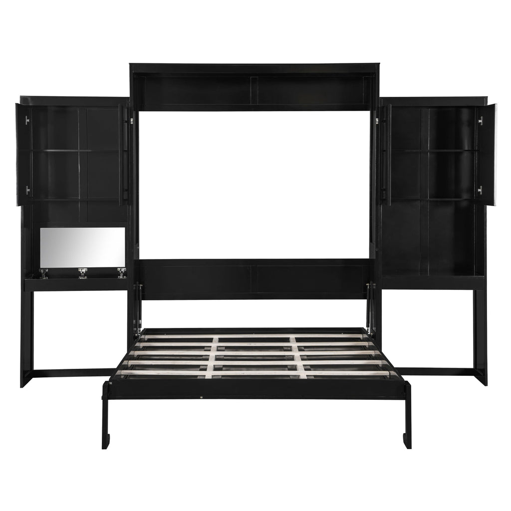 Queen Size Murphy Bed with Desk, Vanity and Cabinets, Espresso(OLD SKU: N820S00057P)