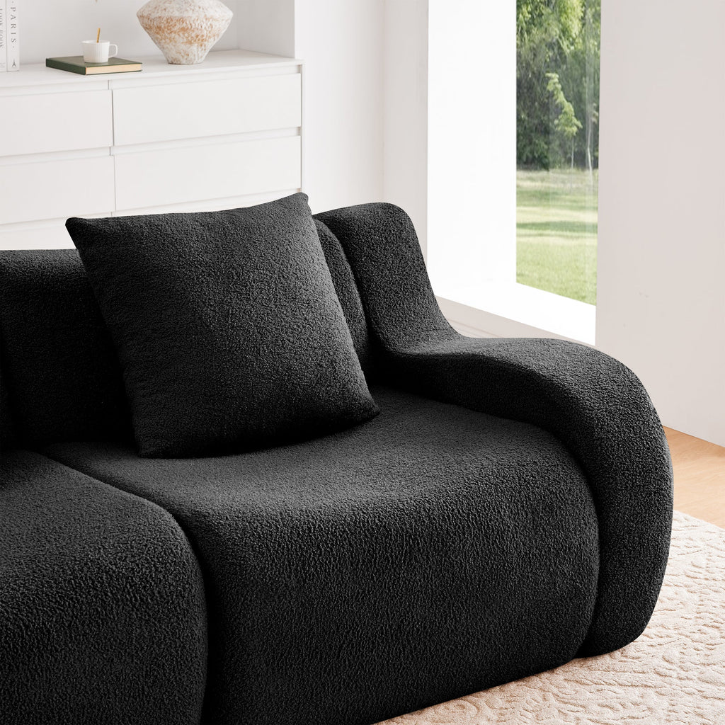 U-Shaped Boneless Sofa,Teddy Fabric No assembly required Curved armrest,Anti-slip Design,Streamlined Design 32D High Density Sponge,Full Compression Vacuum Packag,For Studies living Rooms,Black