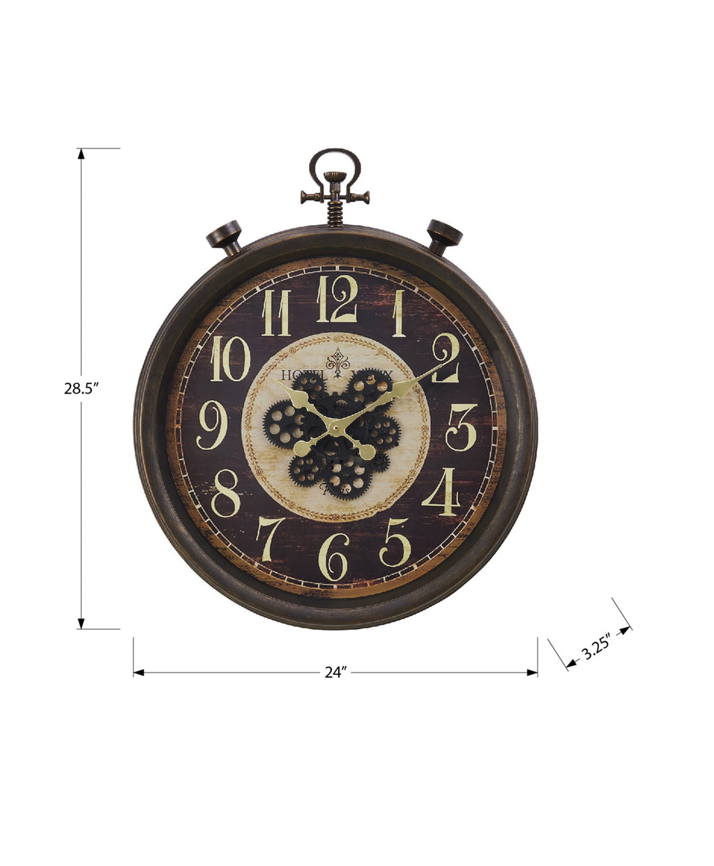 Clocks, 24' Round, Gear Mechanism, Wall Clock, Brown, Traditional