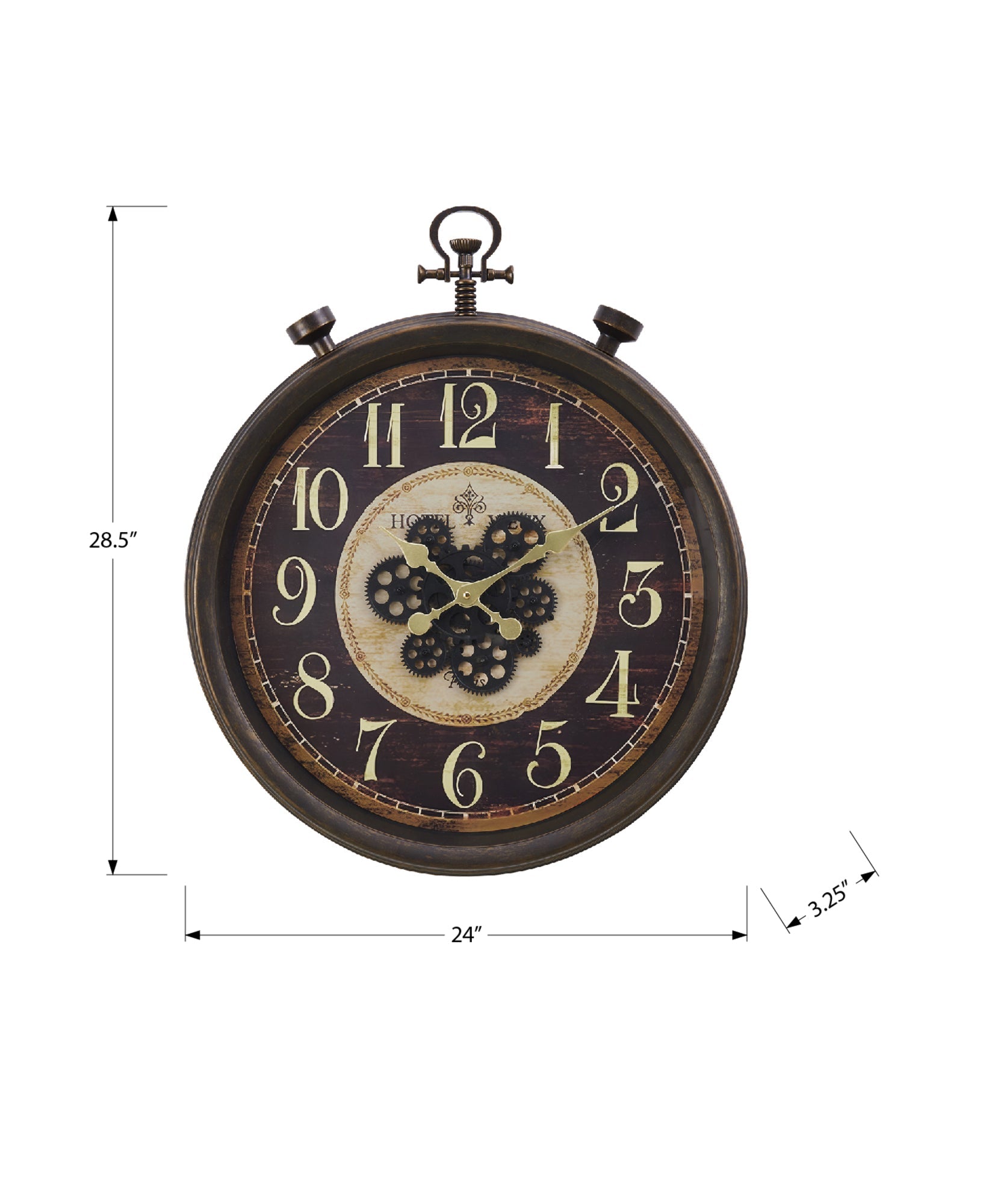 Clocks, 24' Round, Gear Mechanism, Wall Clock, Brown, Traditional