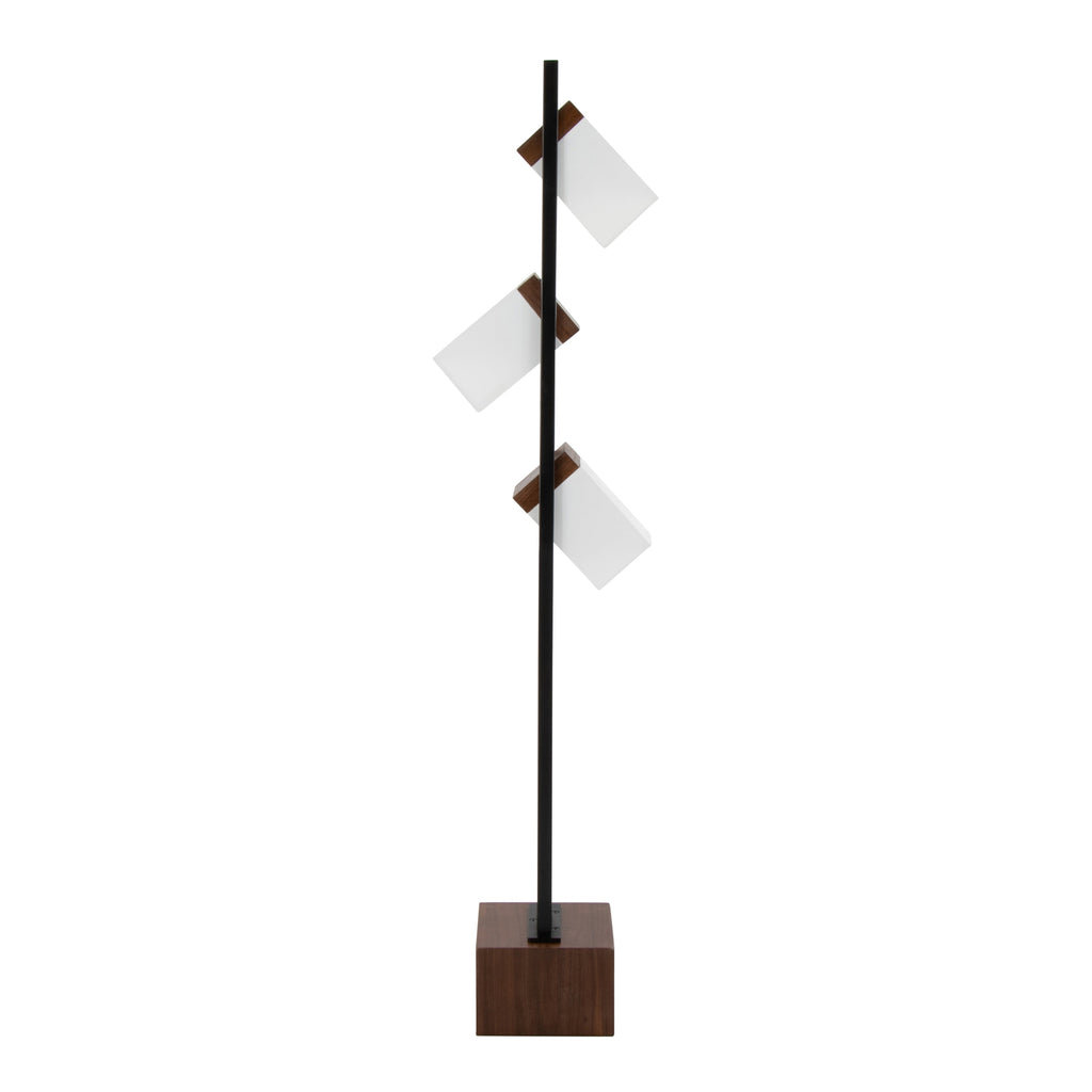 Bento 67.5' Contemporary Metal Floor Lamp in Black Metal and Walnut Wood with White Shade by LumiSource
