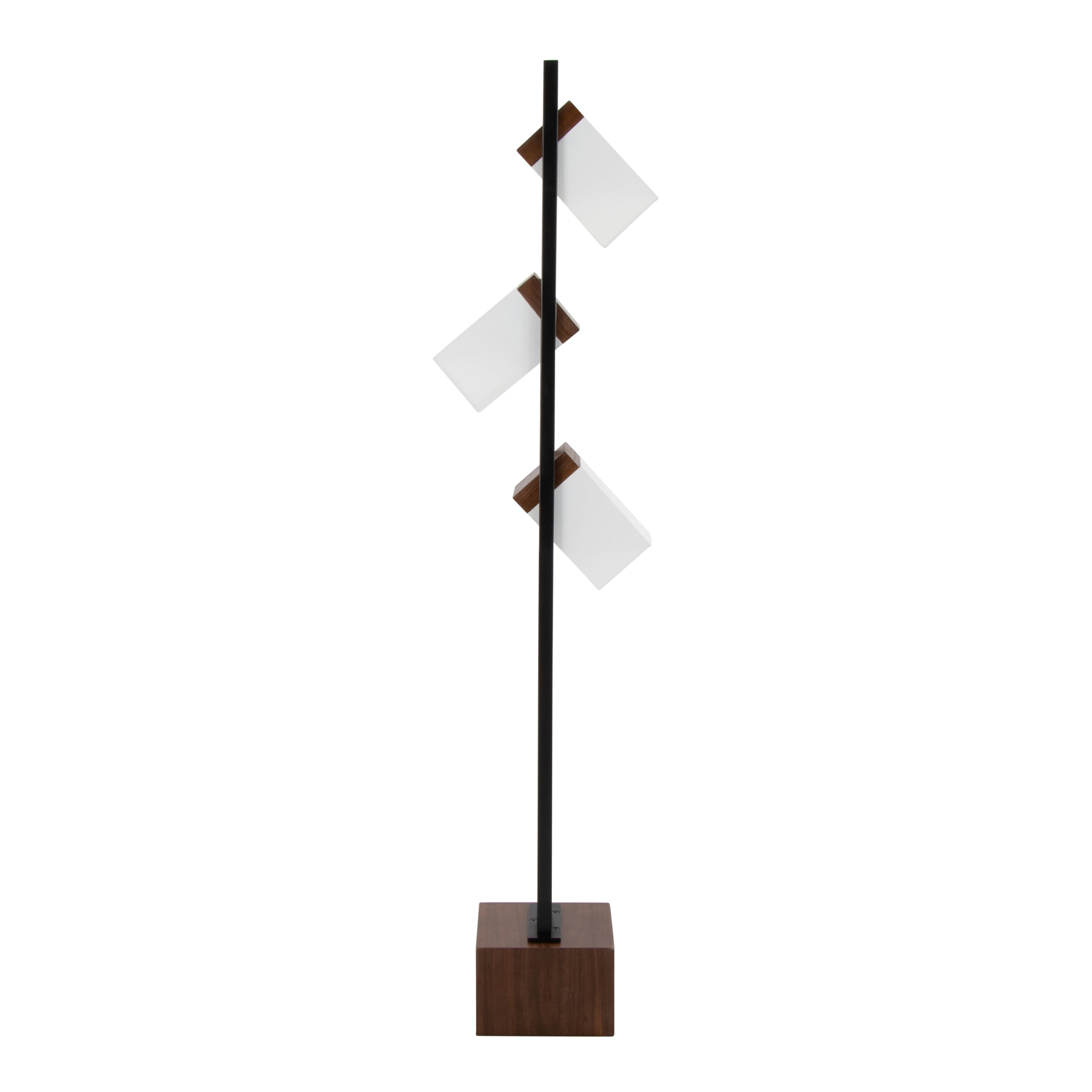 Bento 67.5' Contemporary Metal Floor Lamp in Black Metal and Walnut Wood with White Shade by LumiSource